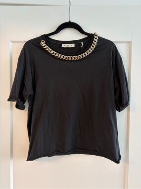sandro Black Chain-Trim Short Sleeve Top